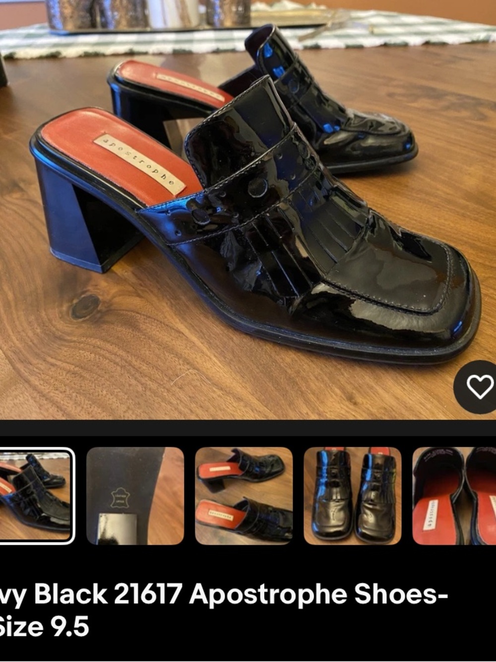 Apostrophe Black Patent Leather Slip-On Block Heel Size 9.5